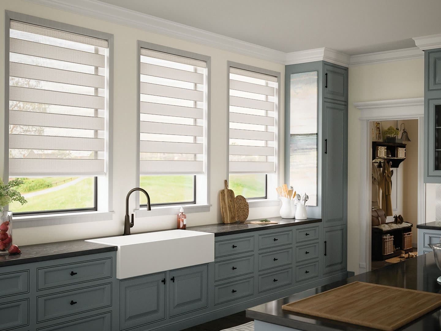 New zebra shades replacing builder blinds across a Toronto condo window wall